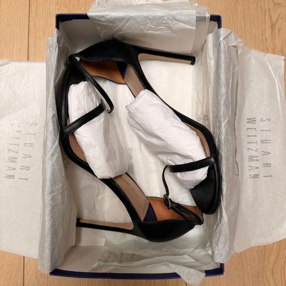Stuart Weitzman Black Leather Nudist Ankle Strap shoes|sandals|Heels sz 10 - Picture 11 of 15